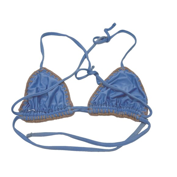 Crochet Boho Bikini Top Light Blue Triangle Swimwear Medium Festival Beachwear - Picture 4 of 4